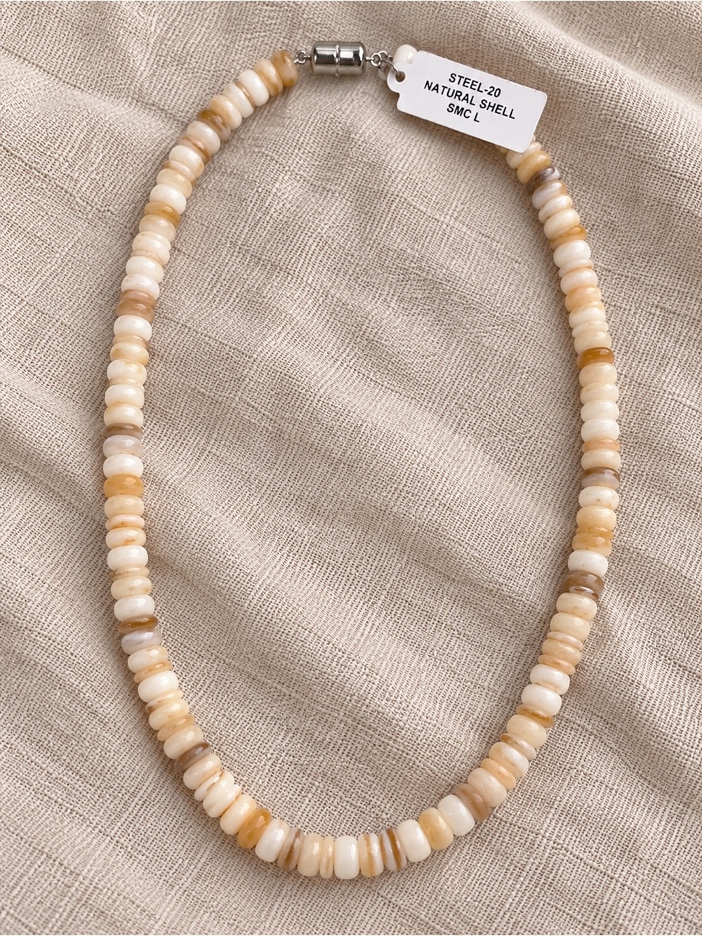 Natural Shell Beaded Necklace Stainless Steel magnetic Clasp Cream NWT